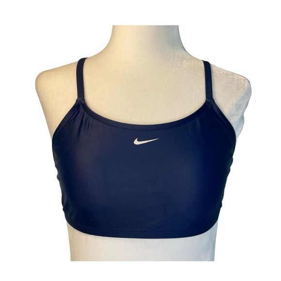 Nike Essential Racerback Bikini Top Navy Blue Nylon Medium Support Pull-Over 12 - Picture 1 of 4